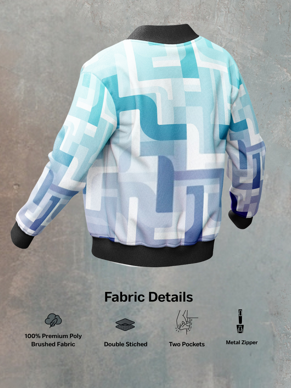 Mint Green Wave Block Pattern Slim Fit Sports Jacket