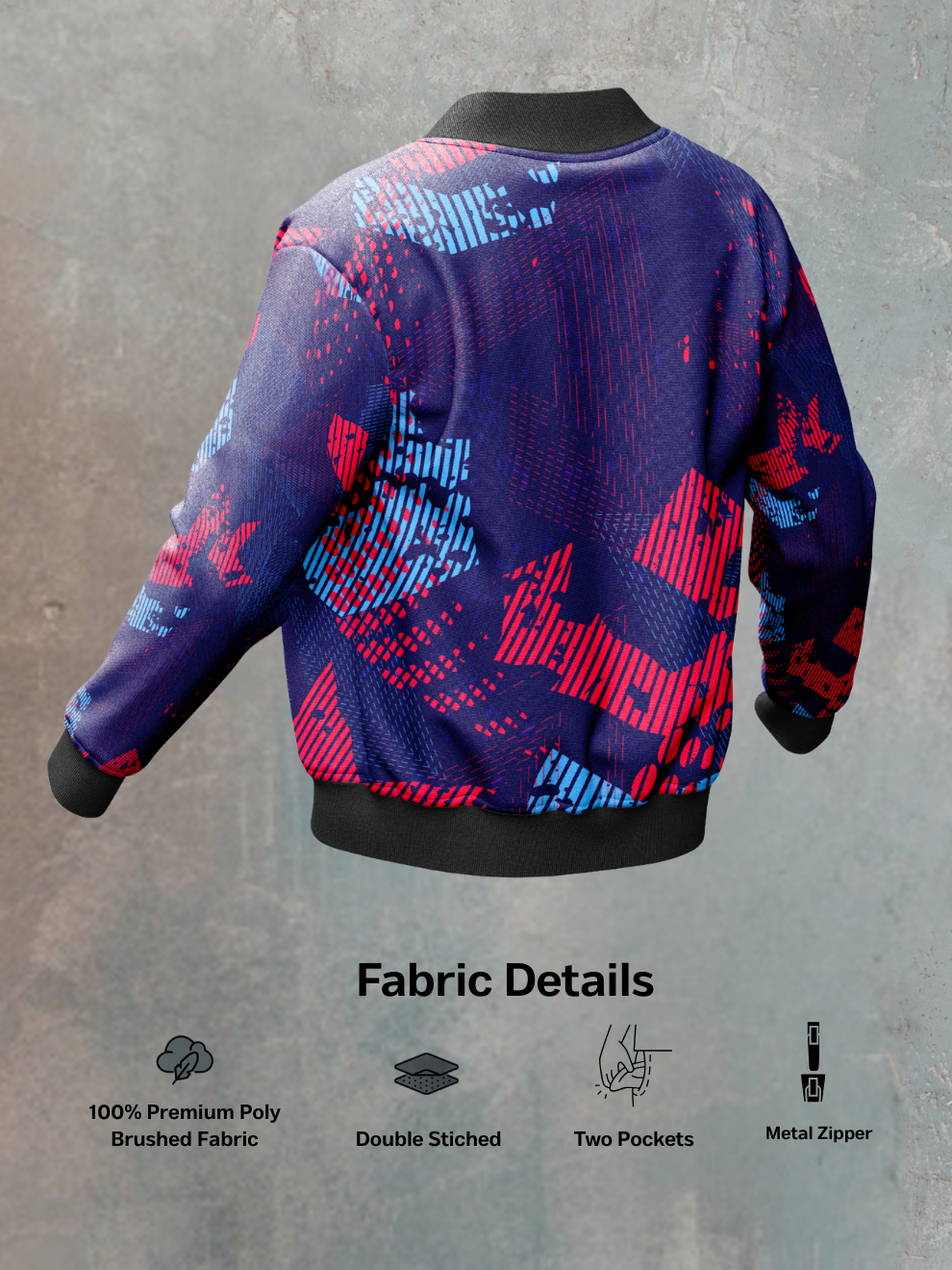 Neon Blue Ink Splash Pattern Slim Fit Sports Jacket