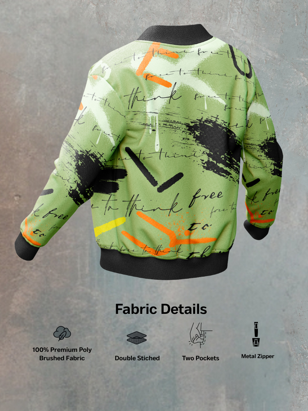 Neon Green Ink Brush Pattern Slim Fit Sports Jacket
