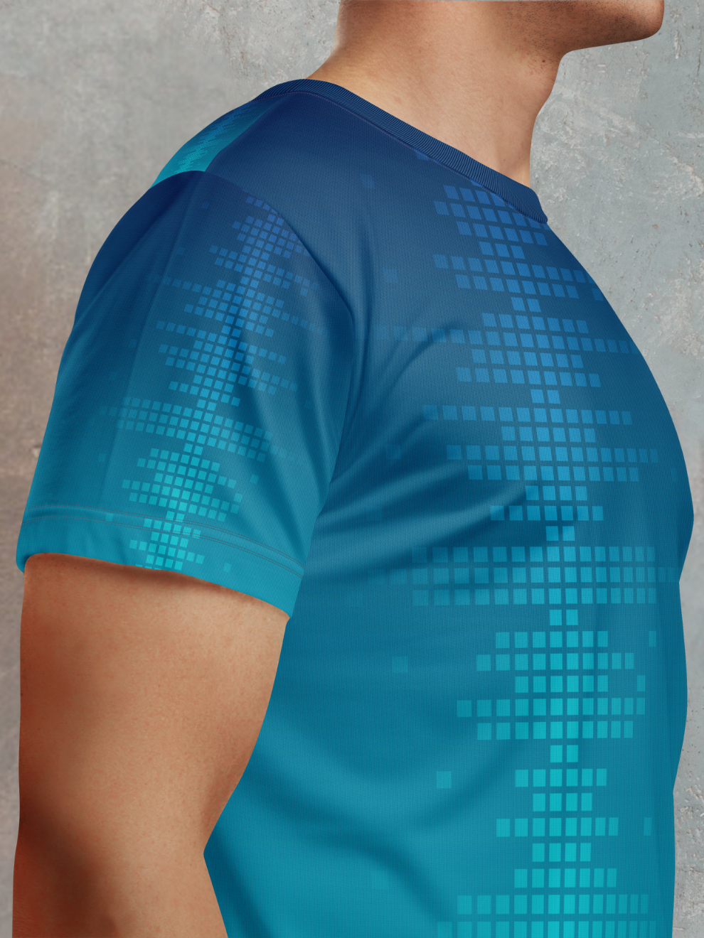 Energetic Blue Pixel Rush Pattern Slim Fit Printed T-shirt for men