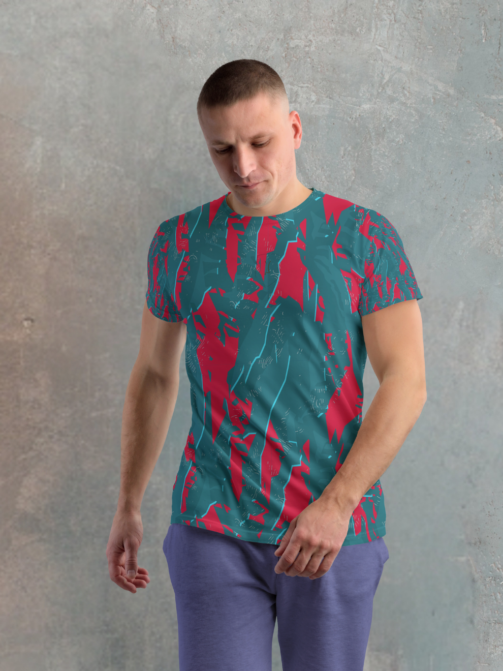 Green and Red Flex Core Pattern Slim Fit Printed T-shirt for men