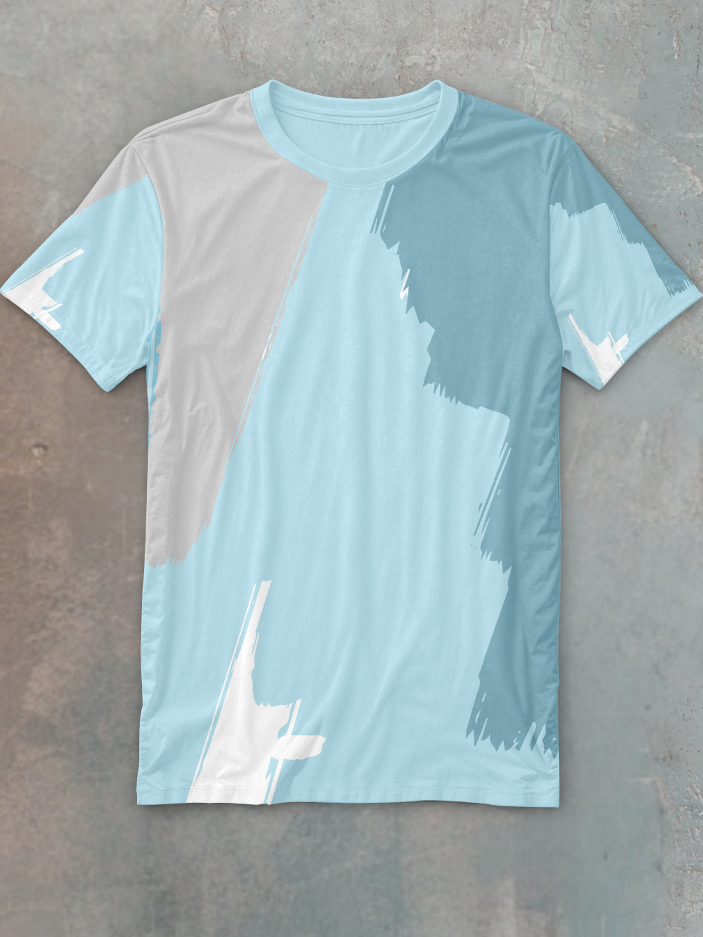 Blue Brush Wave Pattern Slim Fit Printed T-shirt for men