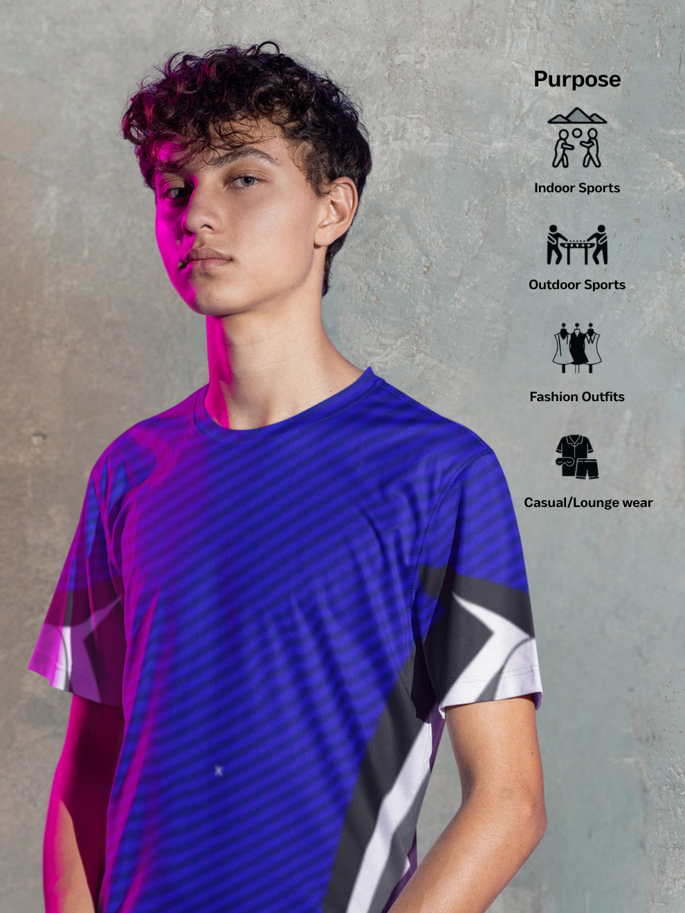 Blue Edge Grid Pattern Slim Fit Printed T-shirt for men