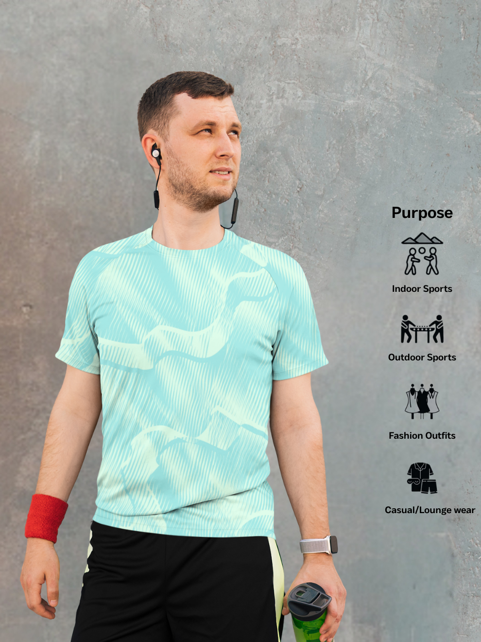 Mist Grey Grid Pattern Slim Fit Printed T-shirt for men