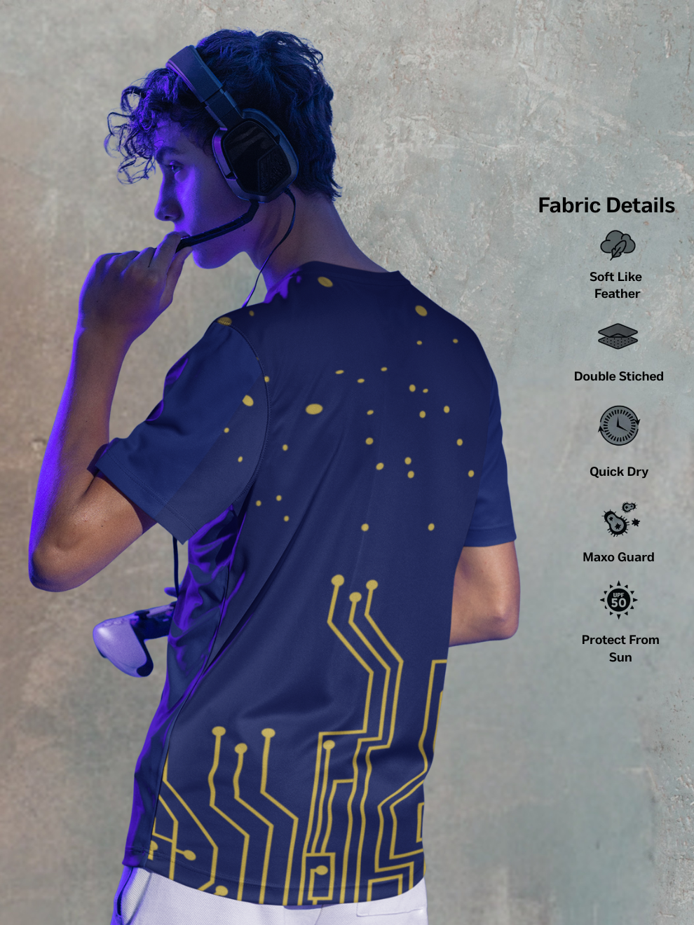 Navy Blue Tech Spark Pattern Slim Fit Sports T-shirt for men