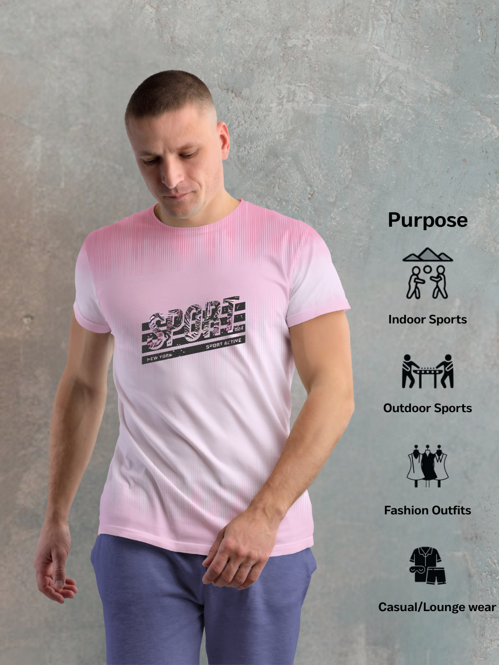 Soft Pink Mono Active Pattern Slim Fit Printed T-shirt for men