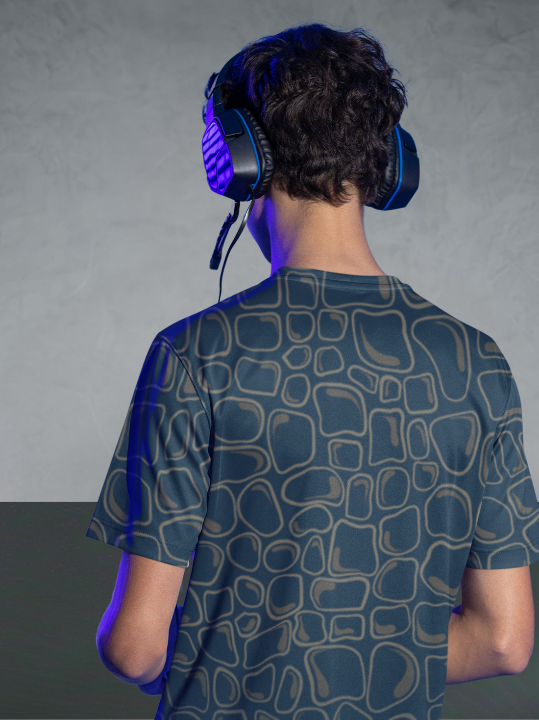 Graphite Black Sketch Grid Pattern Slim Fit Printed T-shirt for men