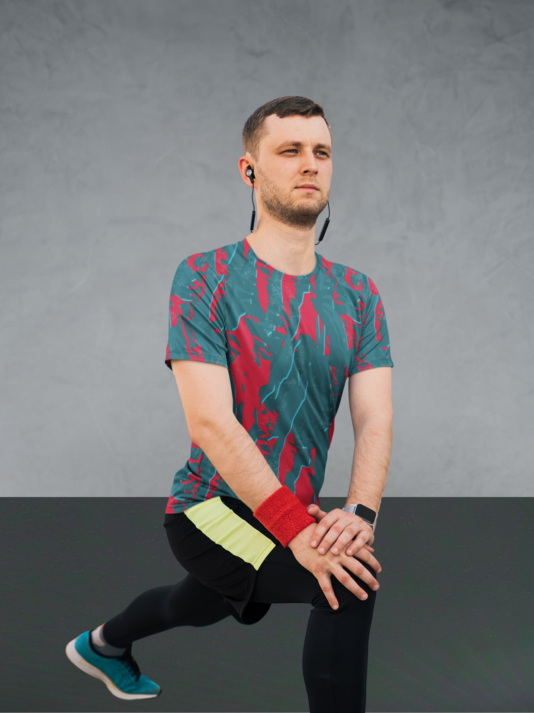Power Pulse Red Green Flex Core Pattern Slim Fit Sports T-shirt for men