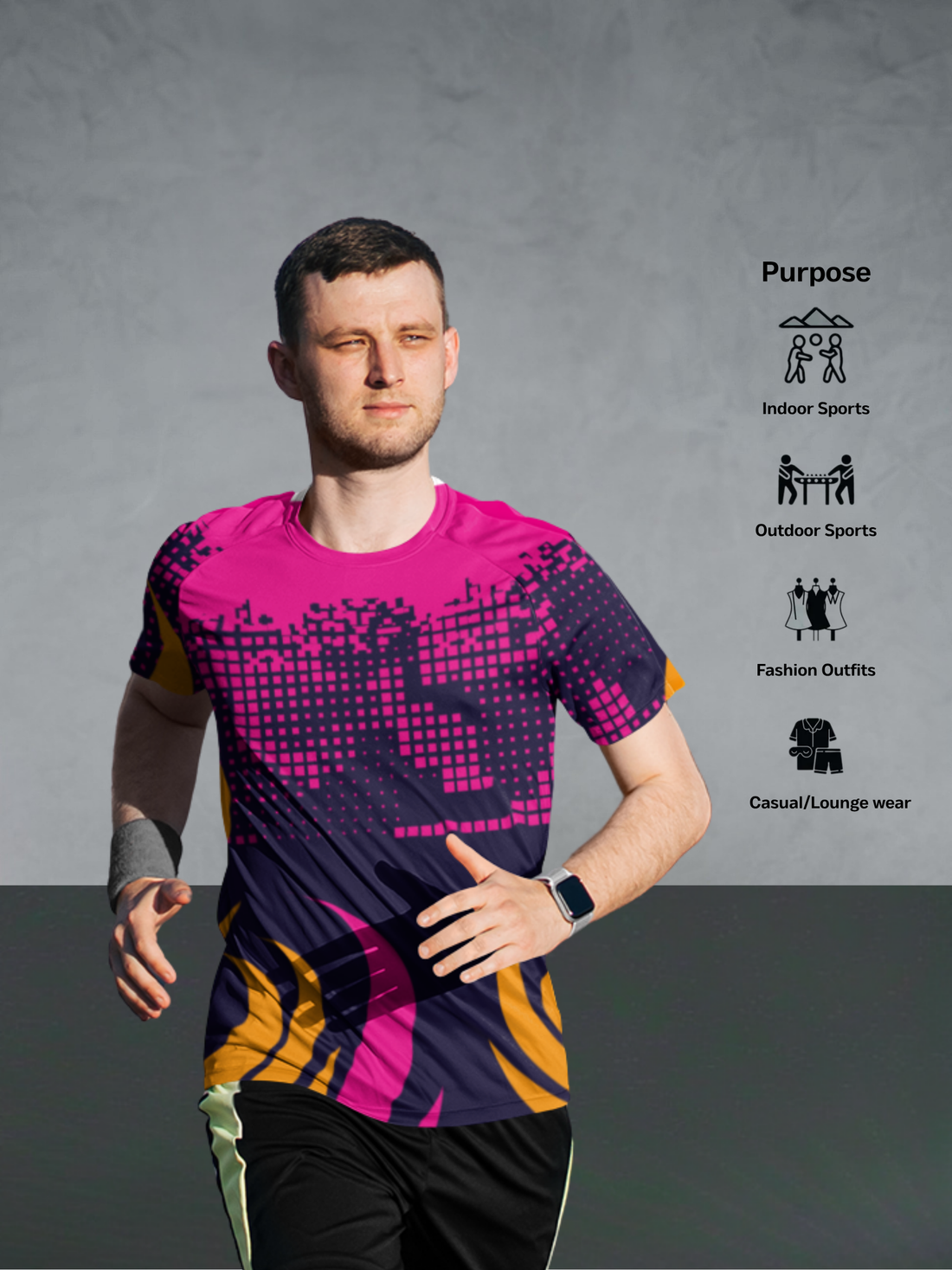 Pink with Purple Pixel Flex Pattern Slim Fit Sports T-shirt for men