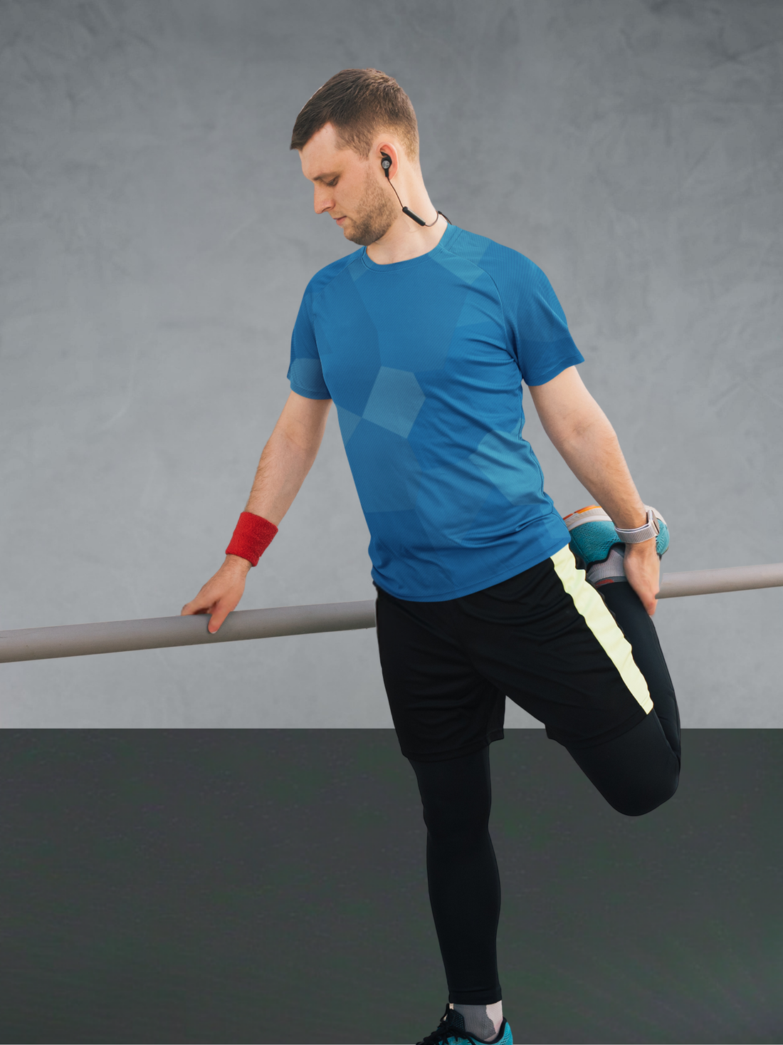 Velocity Blue Green Side Stream Pattern Slim Fit Sports T-shirt for men