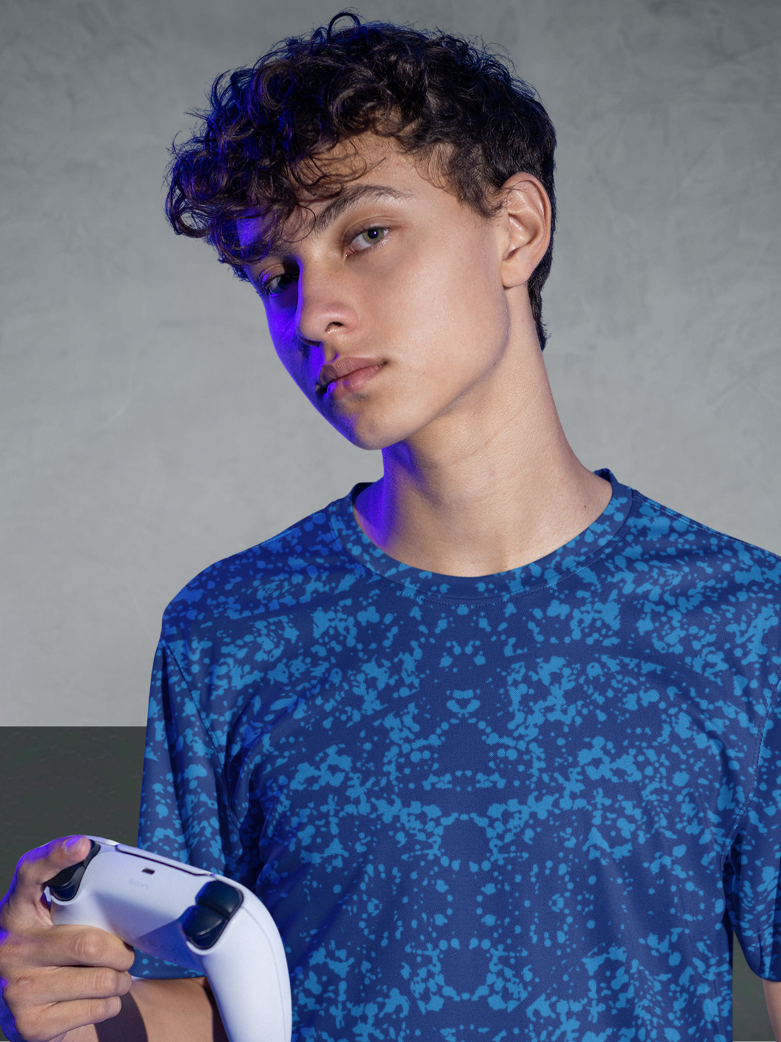 Kinetic Sky Blue Drift Dot Pattern Slim Fit Sports T-shirt for men