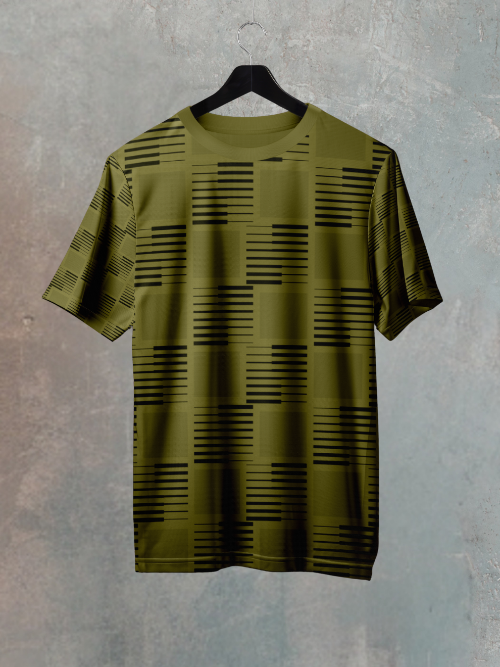 Beige Wave Code Pattern Slim Fit Printed T-shirt for men