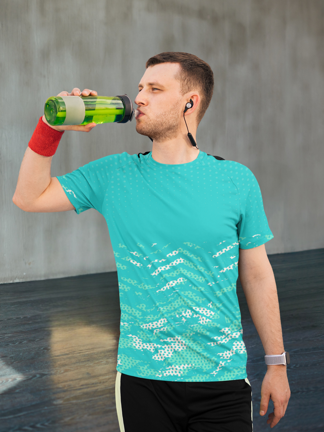 Aqua Blue Wave Camo Dot Pattern Print Slim Fit T-shirt for men