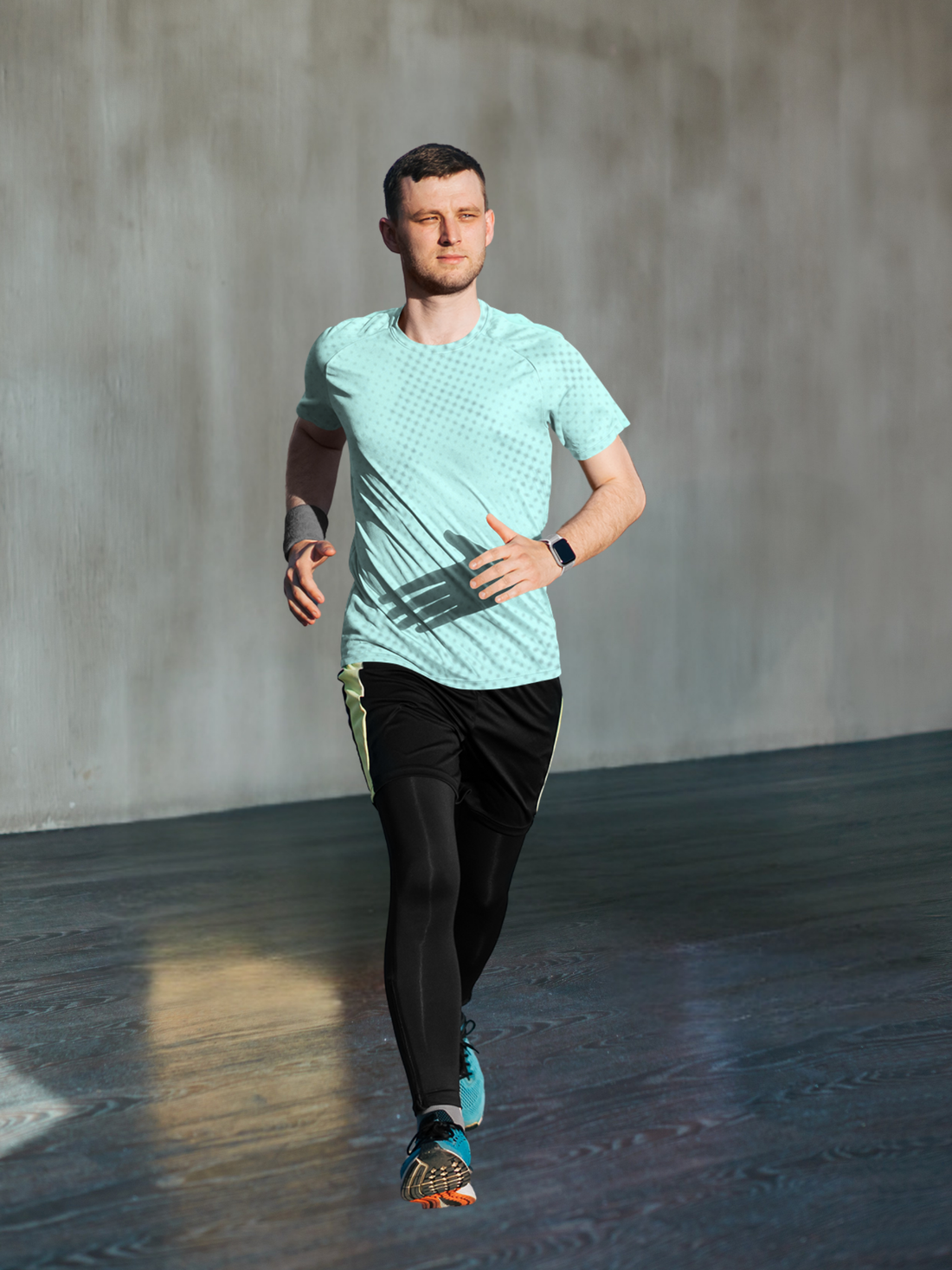 Light Mint Blurred Polka Dot Pattern Print Slim Fit T-shirt for men